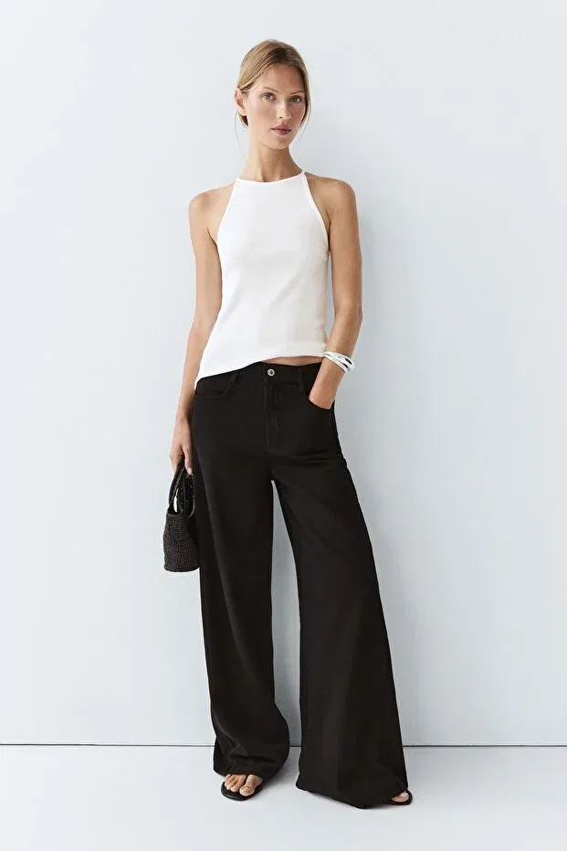 Женские джинсы свободного кроя Fluid Fabric Wide Leg Jeans Massimo Dutti, Black