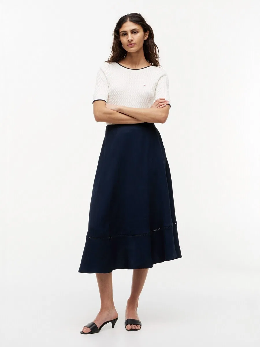 Юбка TOMMY HILFIGER 'Logo Flare Midi With' темно-синего цвета — фото 4