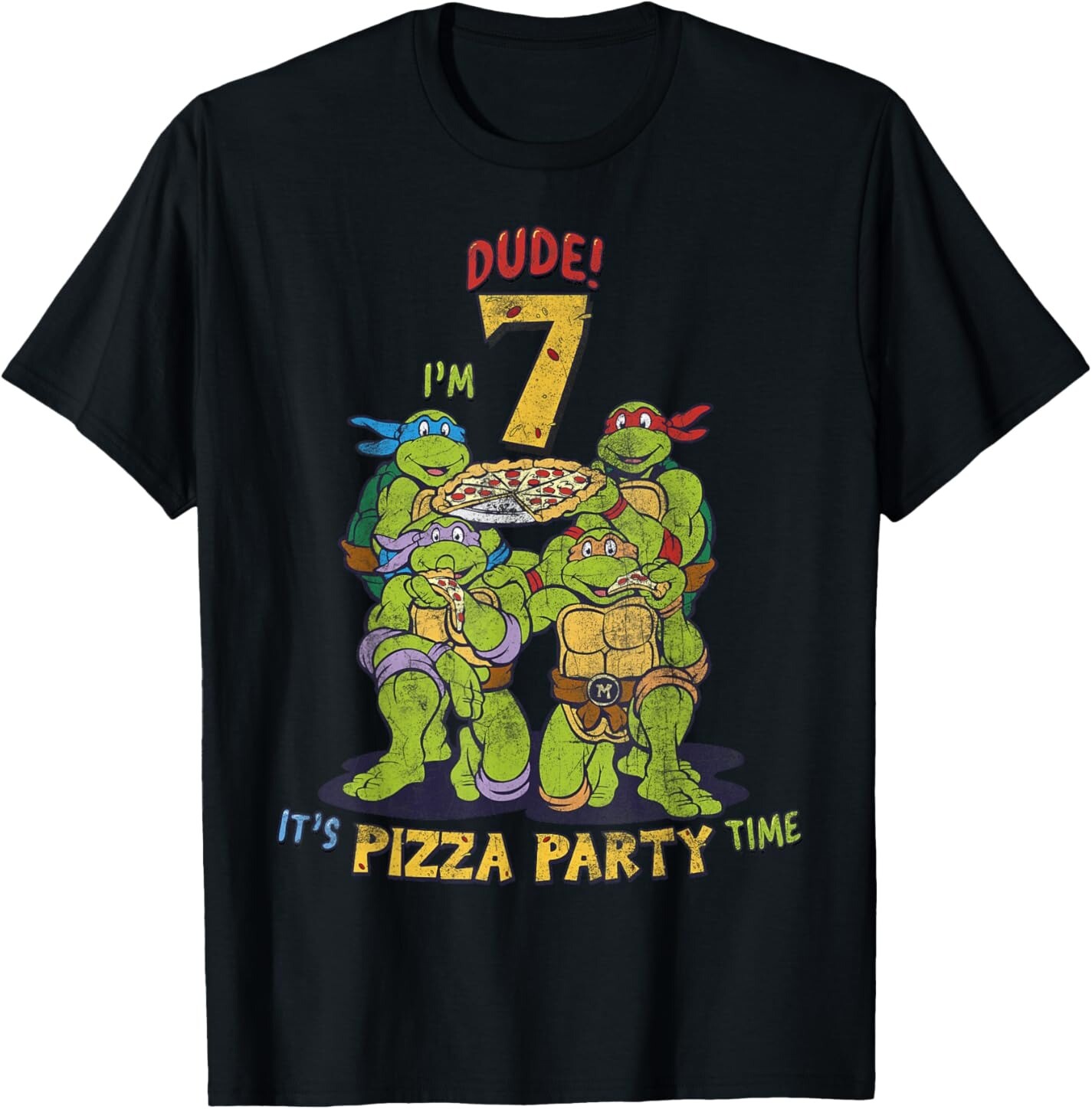 

Мужская футболка Teenage Mutant Ninja Turtles I'm 7 Dude Pizza Birthday Party, черный