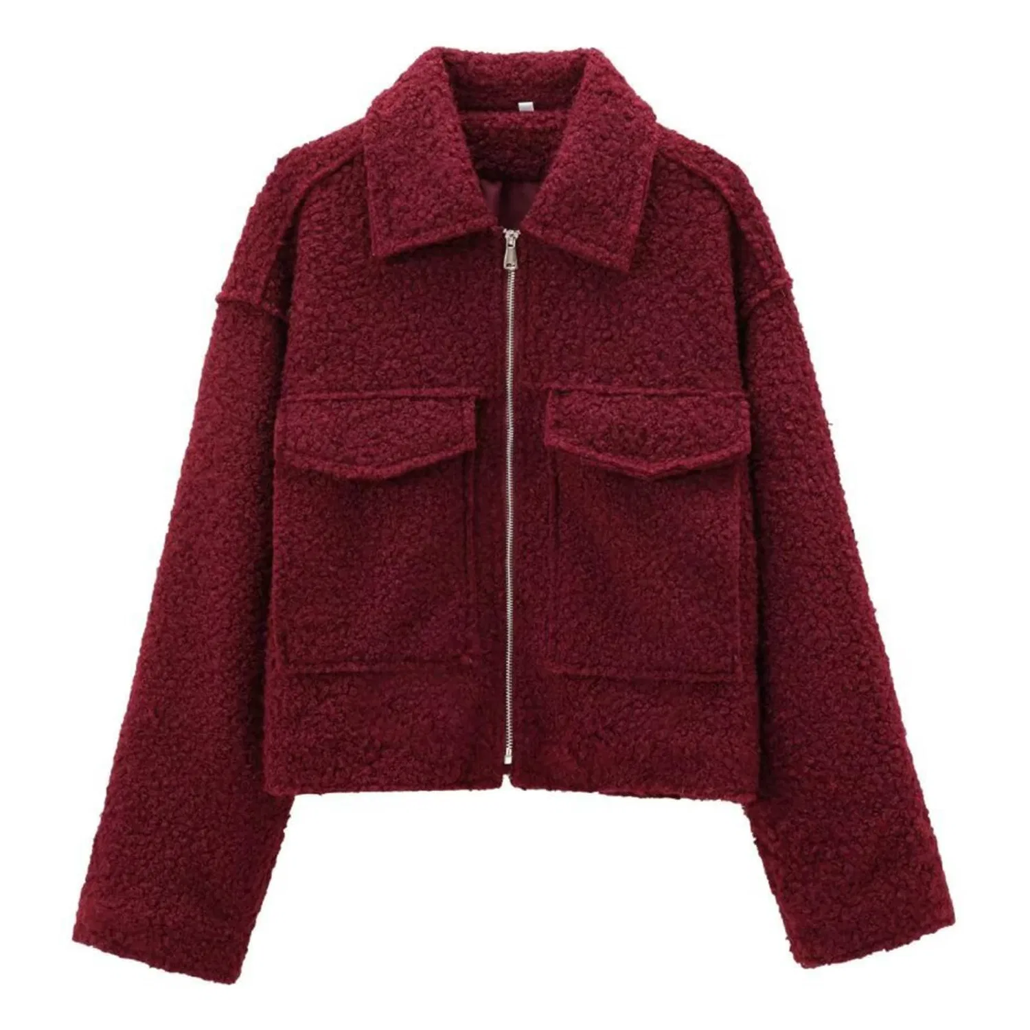 Женское укороченное пальто из шерсти с лацканами и молнией, Rosso
