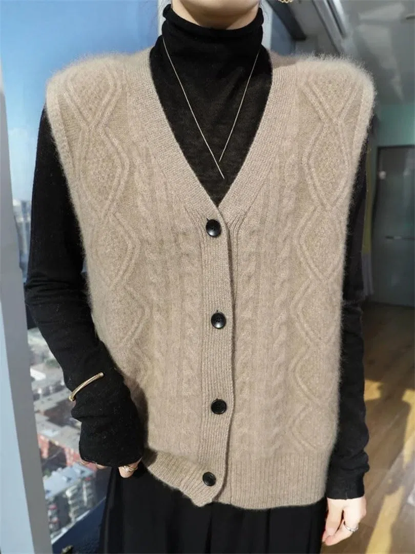 Женский жилет без рукавов из мериносовой шерсти, Middle Gray Vest — фото 3