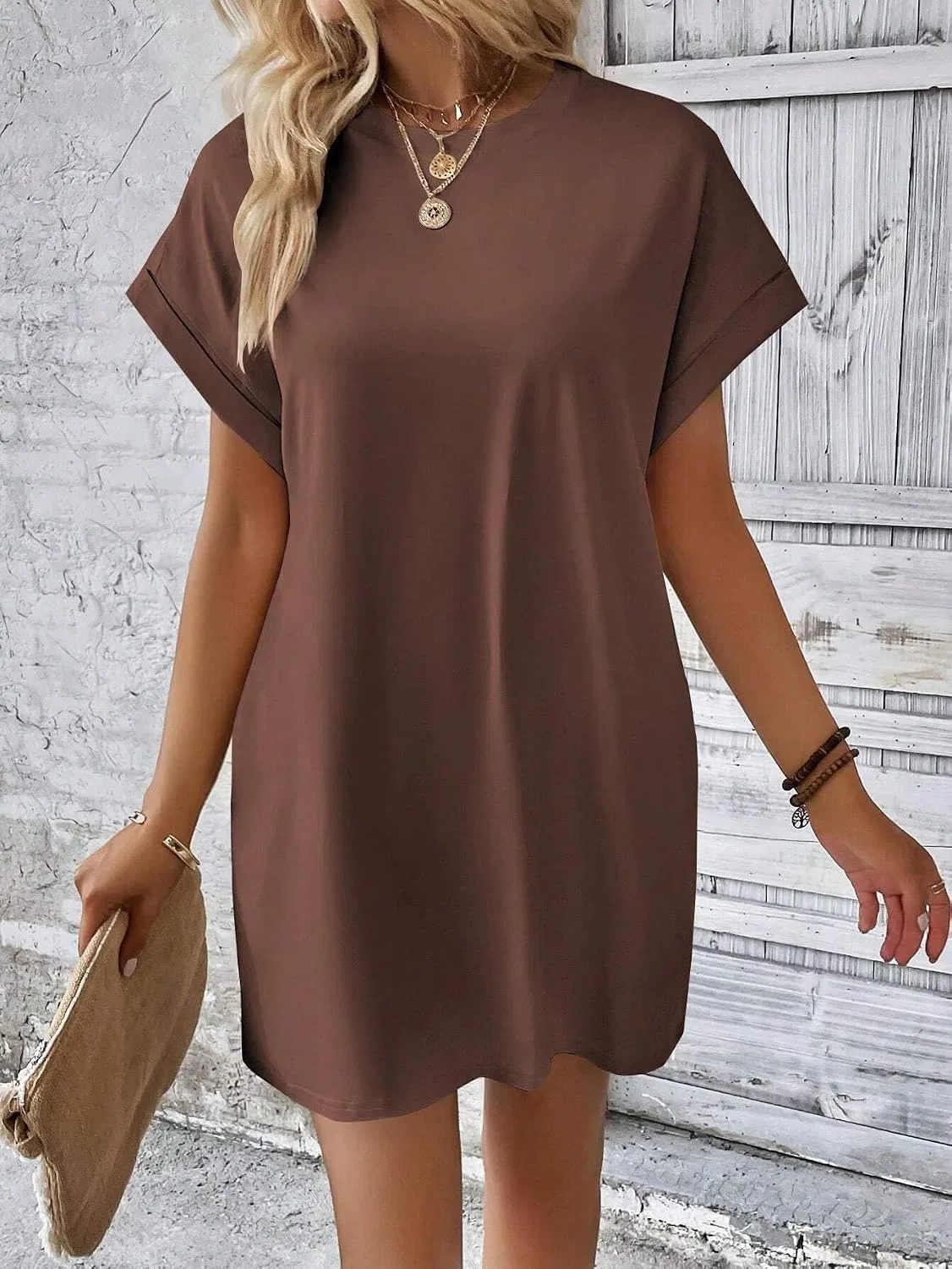 Женское летнее платье с карманом Batwing Tunic, Brown — фото 4