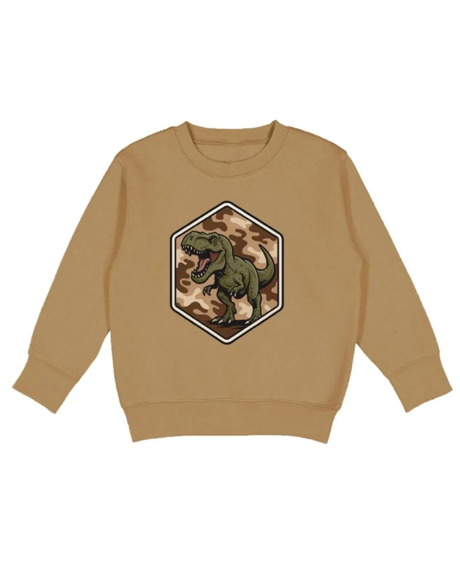Детский свитшот с принтом динозавра Camo Rawr Sweet Wink, Mocha