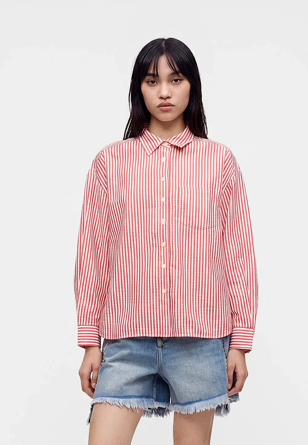 Большая рубашка из сирсакера - блузка на пуговицах Gap, Red
