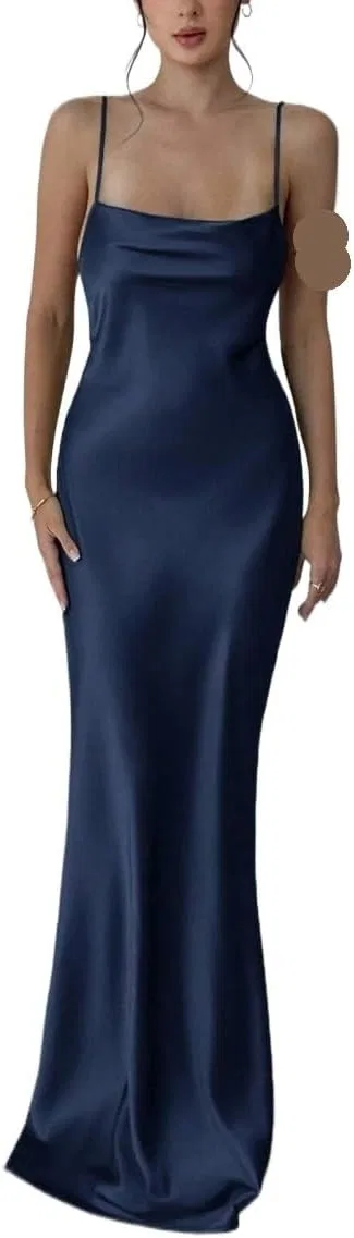 Женское макси платье на бретелях с открытой спиной, Navy Blue