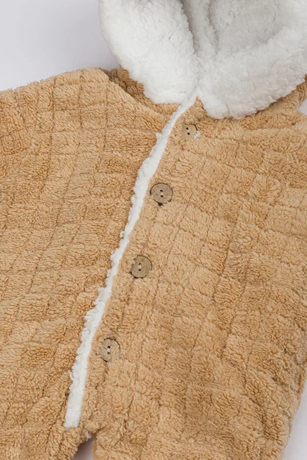 Детский комбинезон для девочек с капюшоном Fleece Hooded Welsoft Rabbit Eared Baby Romper Lui Baby, Brown — фото 3