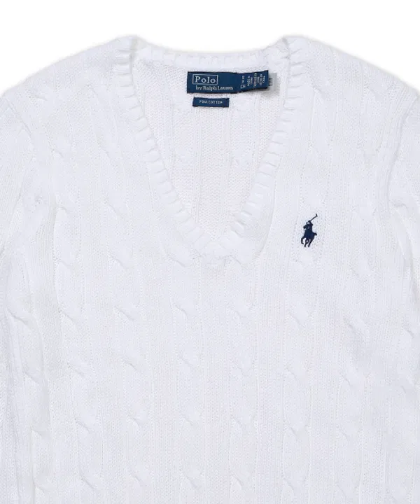 Свитер с V-образным вырезом, из хлопка, Polo Ralph Lauren, белый — фото 3