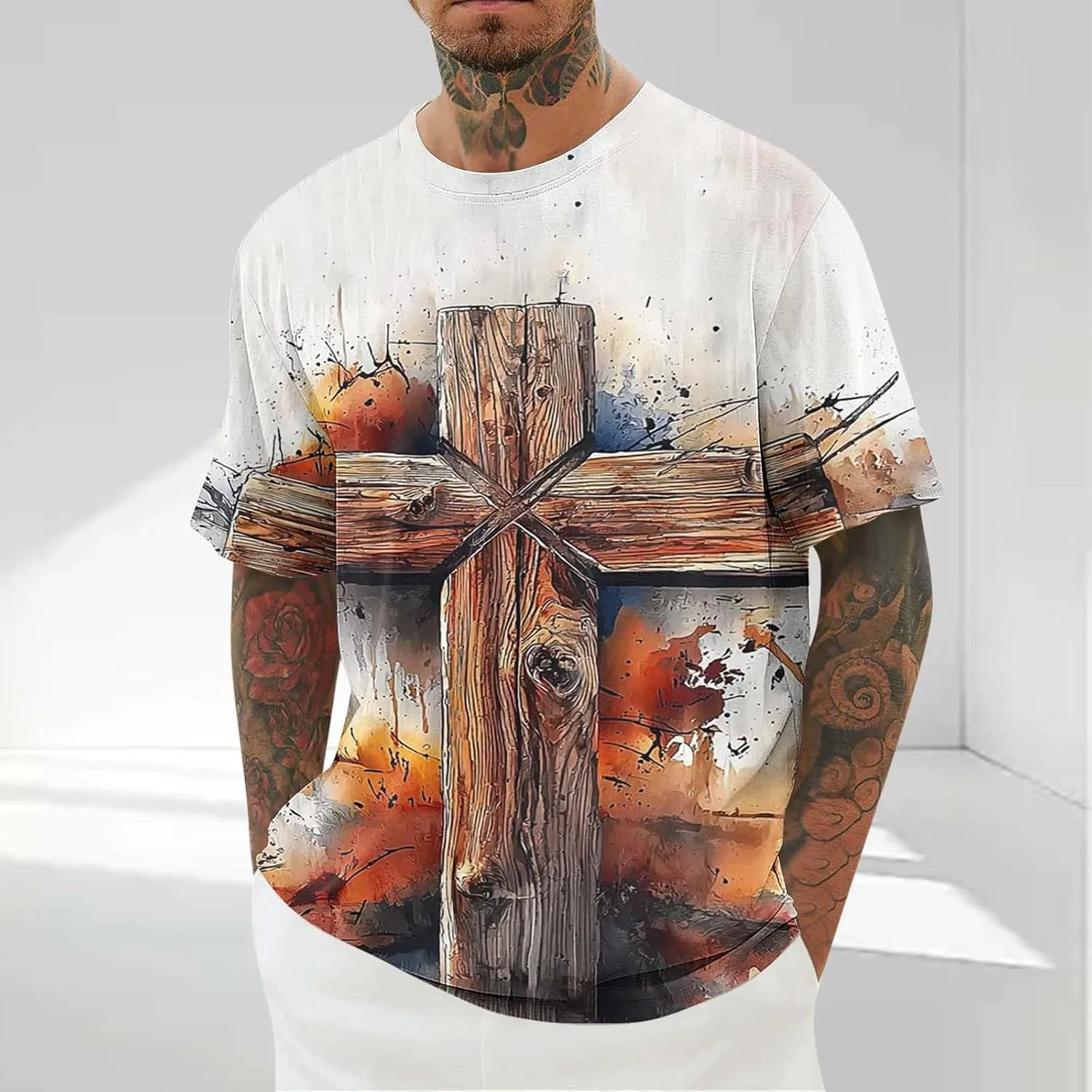 Мужская футболка с принтом креста Easter Short Sleeve Tshirts, Brown3 — фото 2