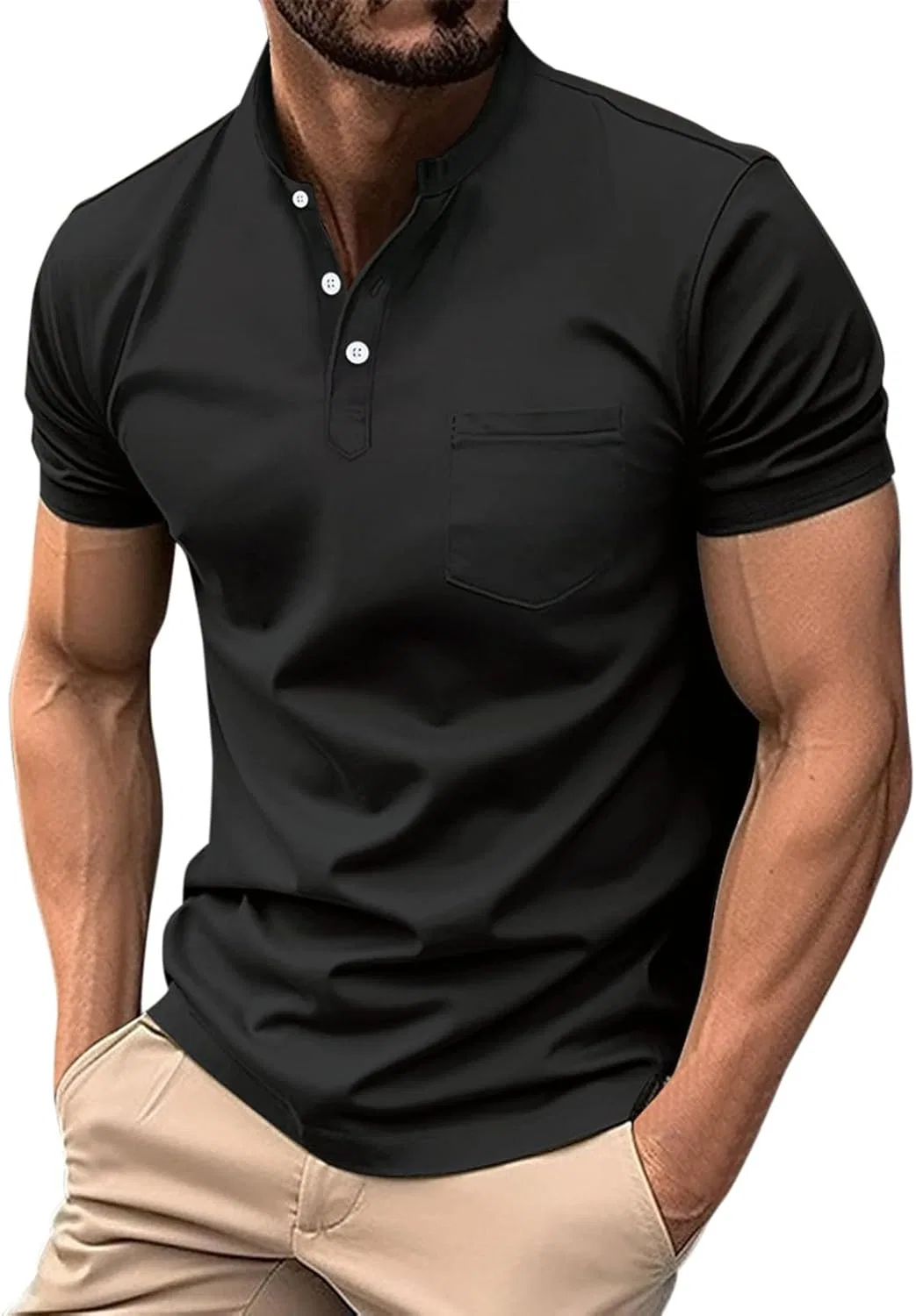Мужская футболка-поло с коротким рукавом Henley, Black