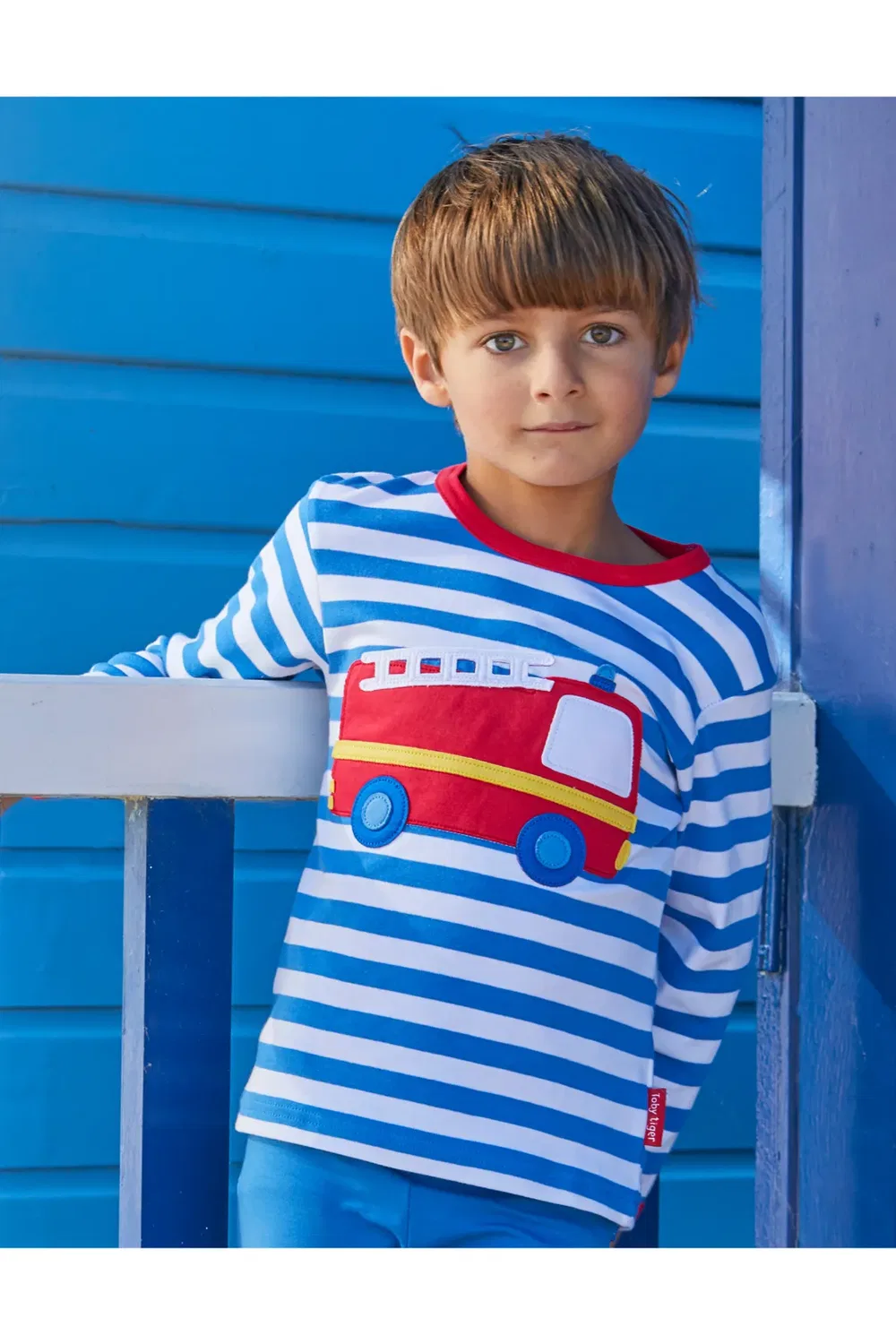 Детская футболка с длинным рукавом Fire Engine Applique Toby Tiger, Multi