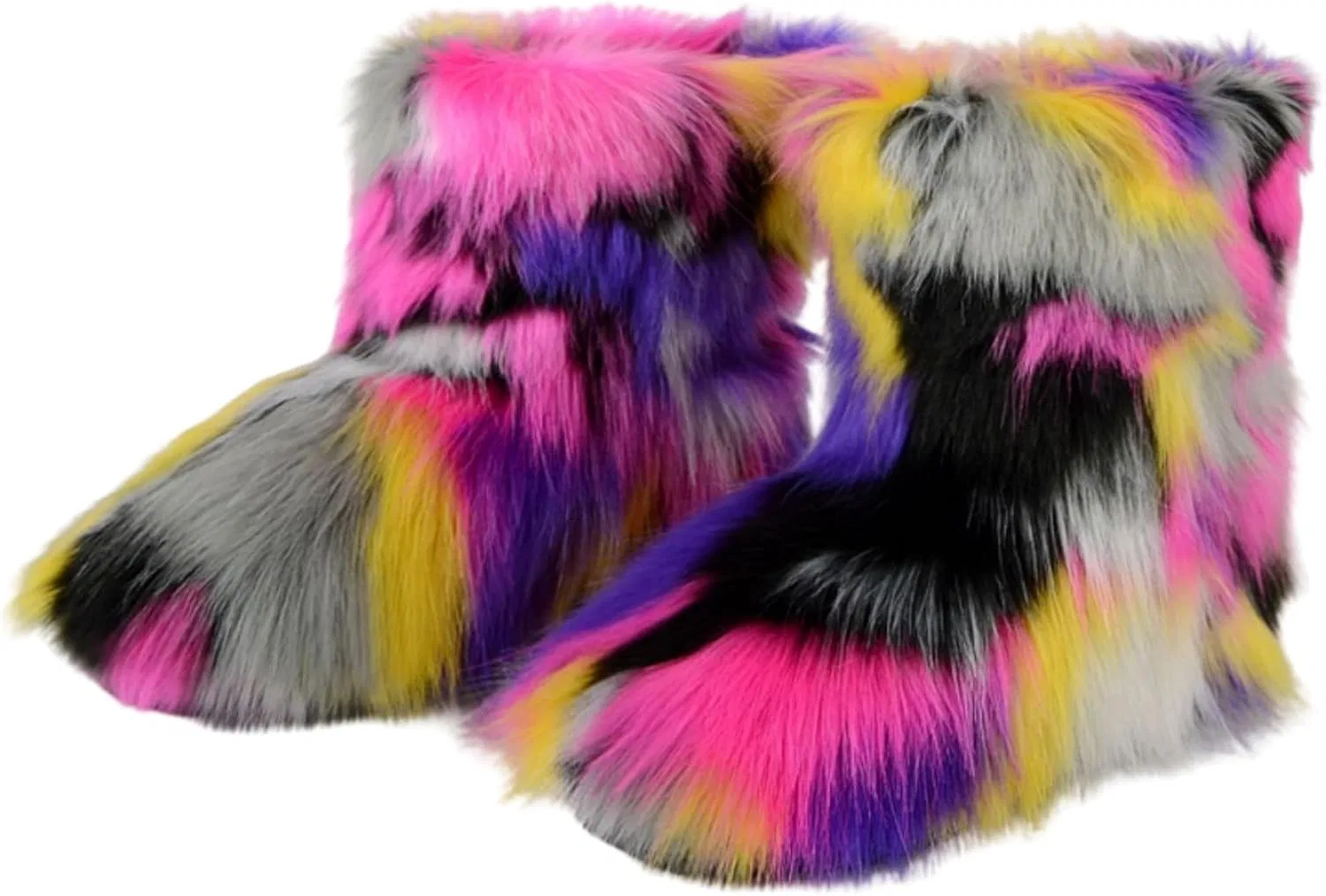Детские зимние сапоги для девочек с искусственным мехом Urmycos, Hotpink Yellow Royalblue