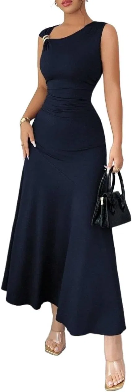 Женское повседневное платье миди с асимметричным вырезом, Royal Blue