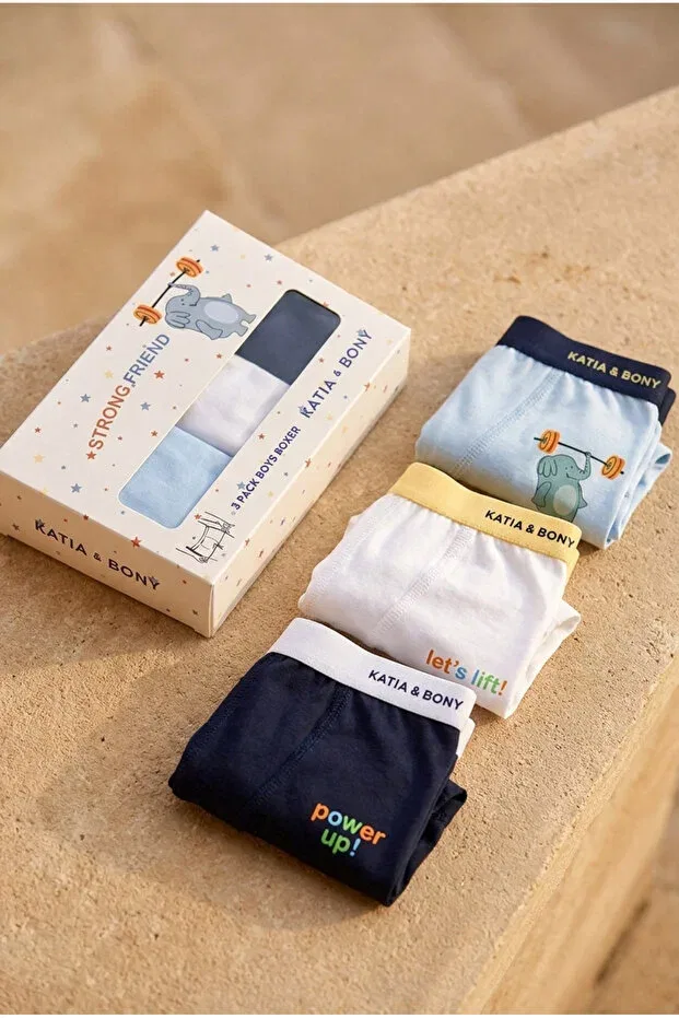 Детские трусы-боксеры для мальчиков с рисунком Boy'S elephant patterned boxer briefs in box navy blue Katia&Bony, Navy Blue — фото 2
