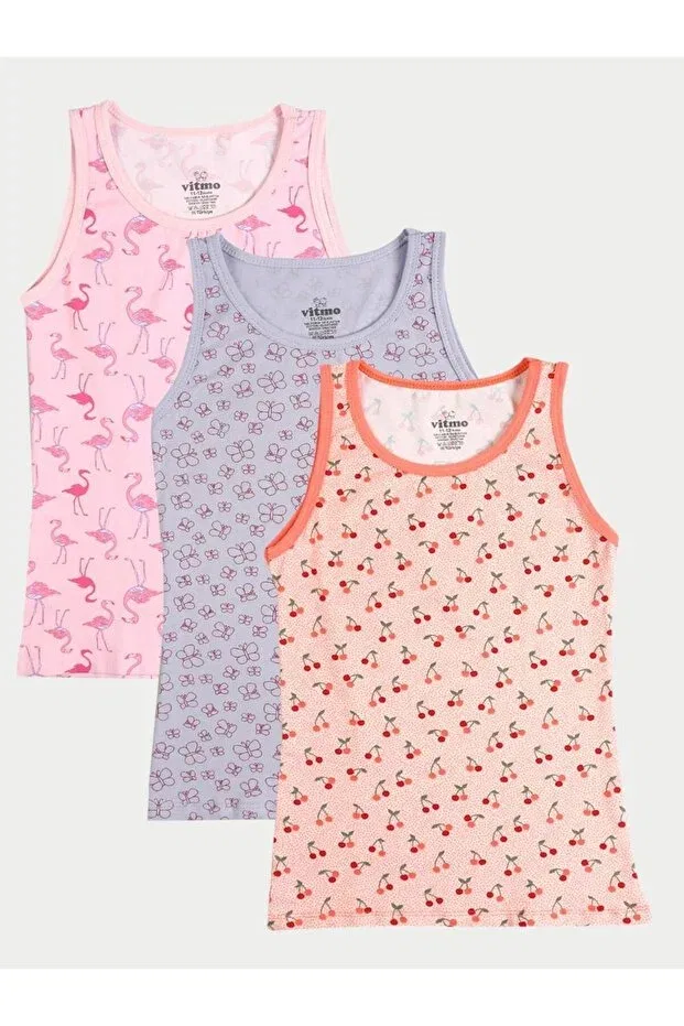 Детский комплект маек для девочек хлопковый 3-Piece cotton cherry tank top set Vitmo, Mixed