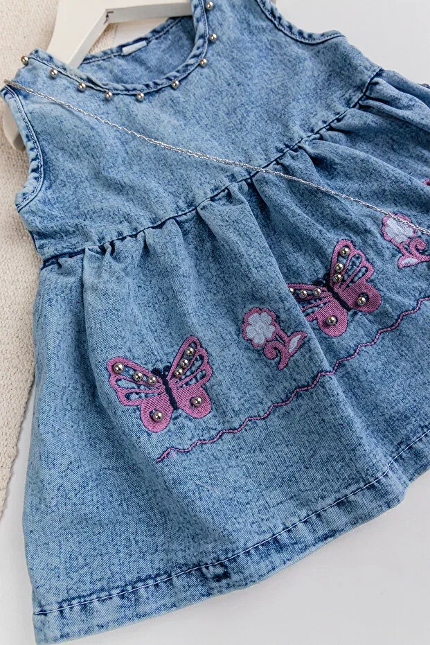 Детское джинсовое платье для девочек Butterfly embroidered beaded bag gift Babymod, Blue — фото 4