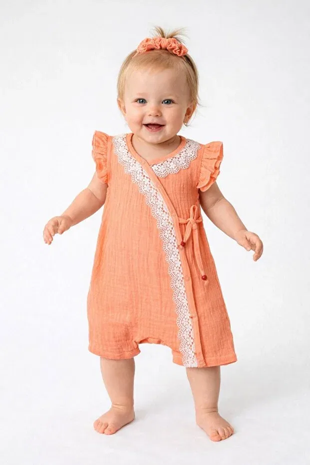 Детский комбинезон для девочек хлопковый Chicsy Baby, Salmon — фото 3