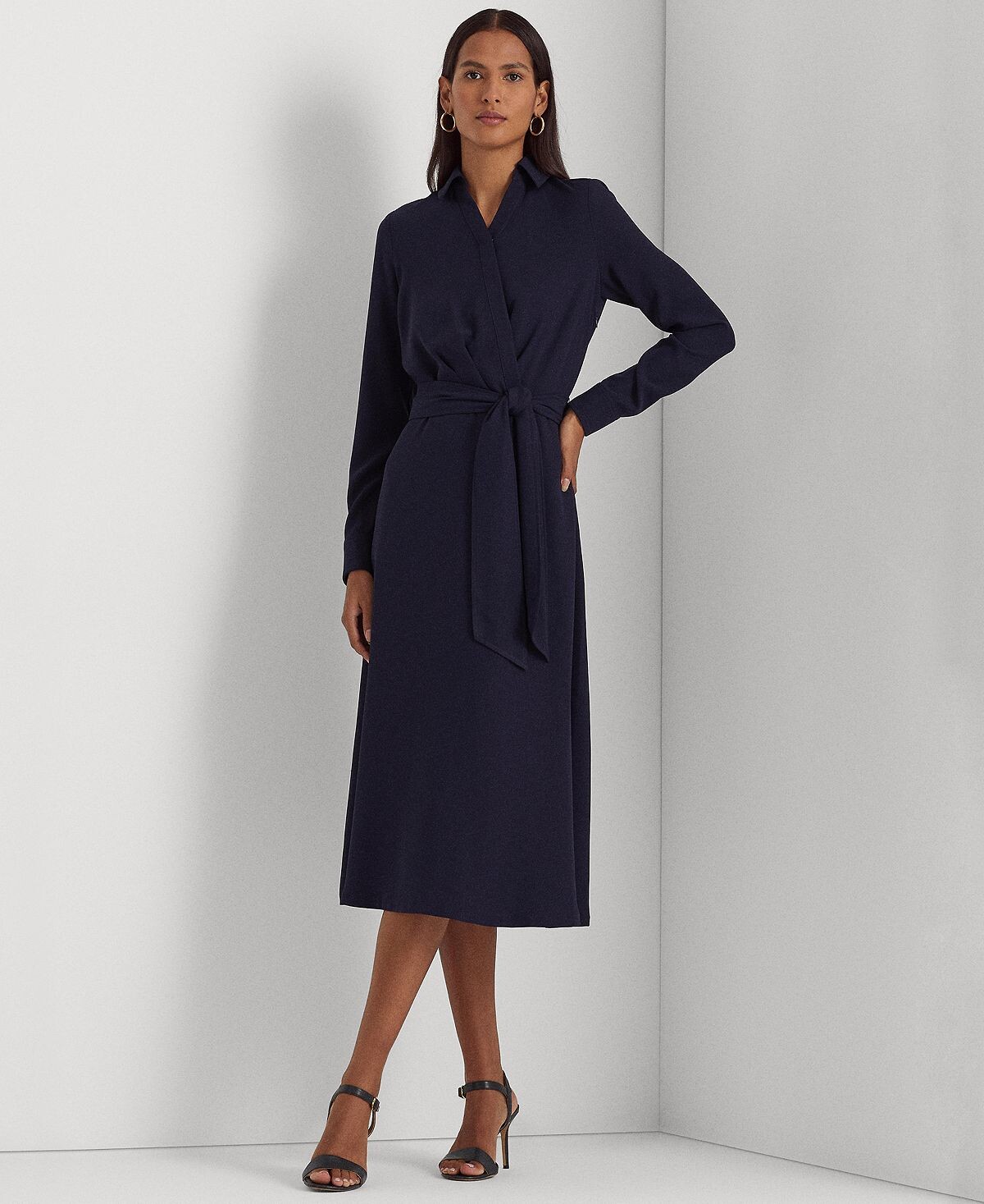 

Платье миди из жоржета с отворотом Lauren Ralph Lauren, мульти