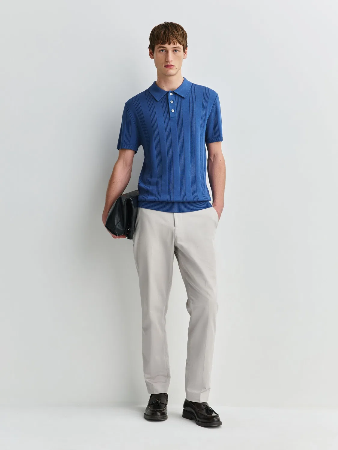 Поло с точной вязкой, Slim Fit Next, синий — фото 2