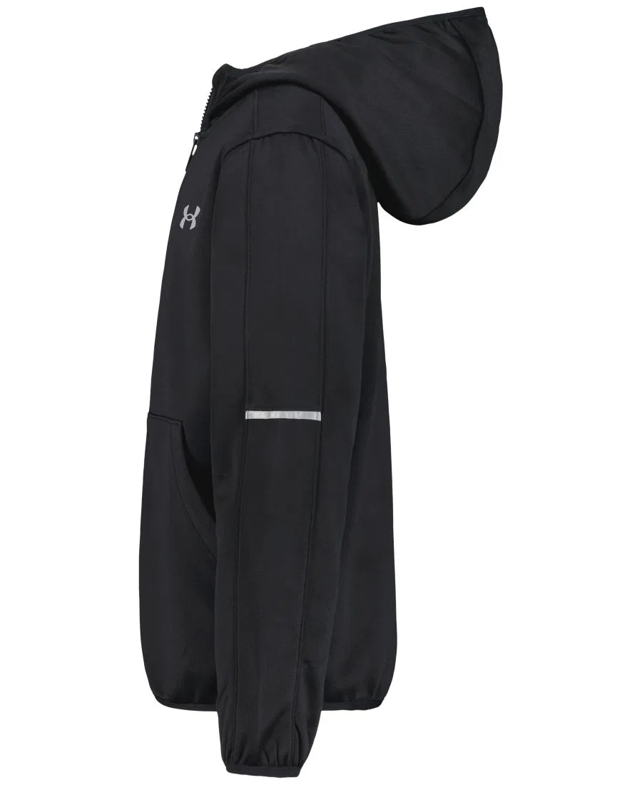 Ветрозащитная куртка с капюшоном, молнией, длинным рукавом, модель Solid Logo Full-Zip Windproof Hooded Jacket Under Armour, Black — фото 3