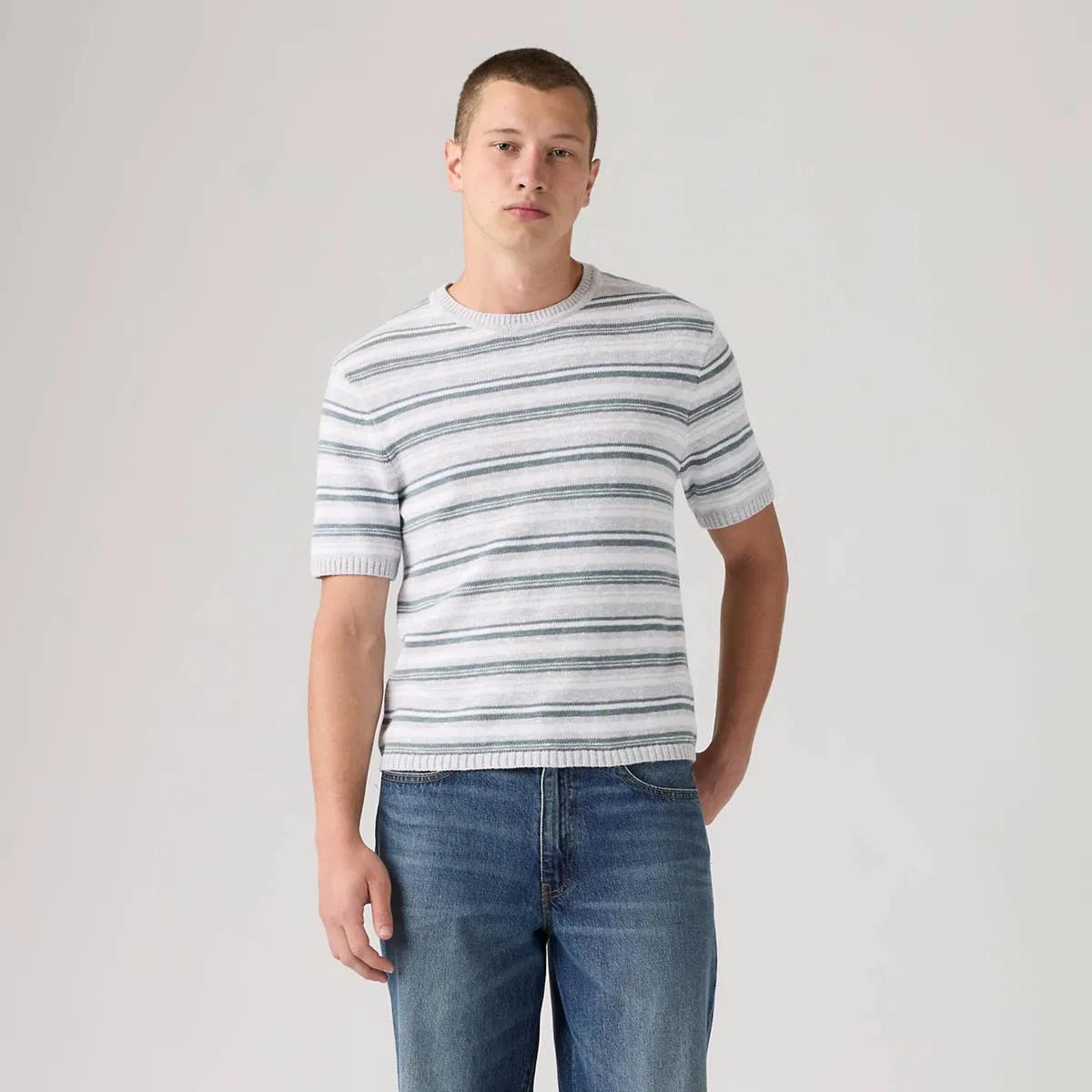 Вязаный свитер-рубашка Stinson Levi's, Cardinal Stripe Light Grey Heather - Grey — фото 3