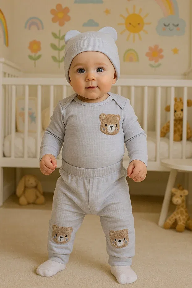 Детский комплект боди с длинным рукавом Anne Dokunuşu Gibi Kuzum Bebe, Gray