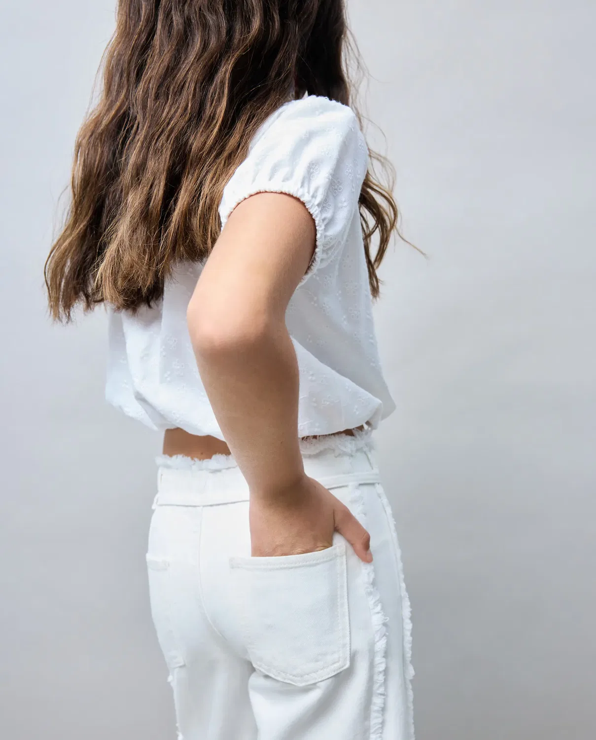 Детские брюки для девочек wide leg с треугольной вставкой Kids El Corte Inglés, White — фото 4