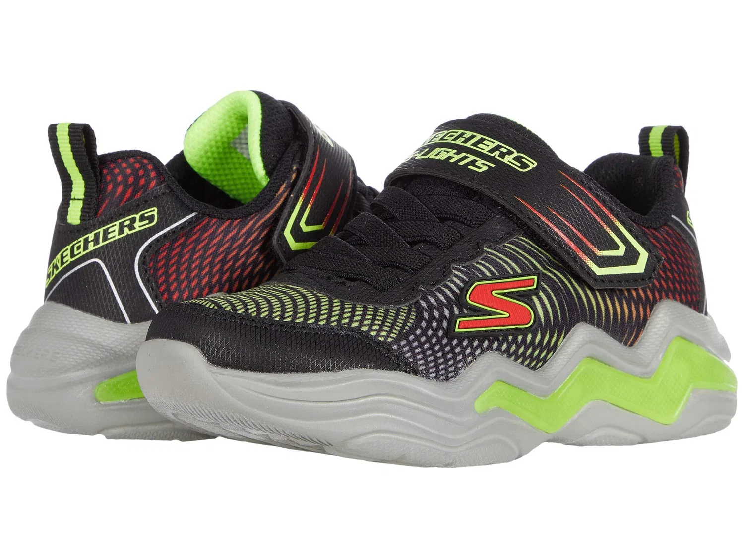 Детские кроссовки для мальчиков с максимальной амортизацией Erupters Iv Skechers, Black Textile Synthetic Lime Red Trim — фото 2