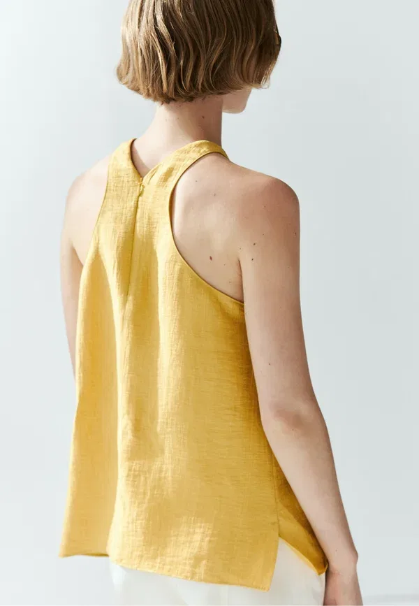 Блуза из льна с полиамидом Blouse Massimo Dutti, Neon Yellow, желтый — фото 3