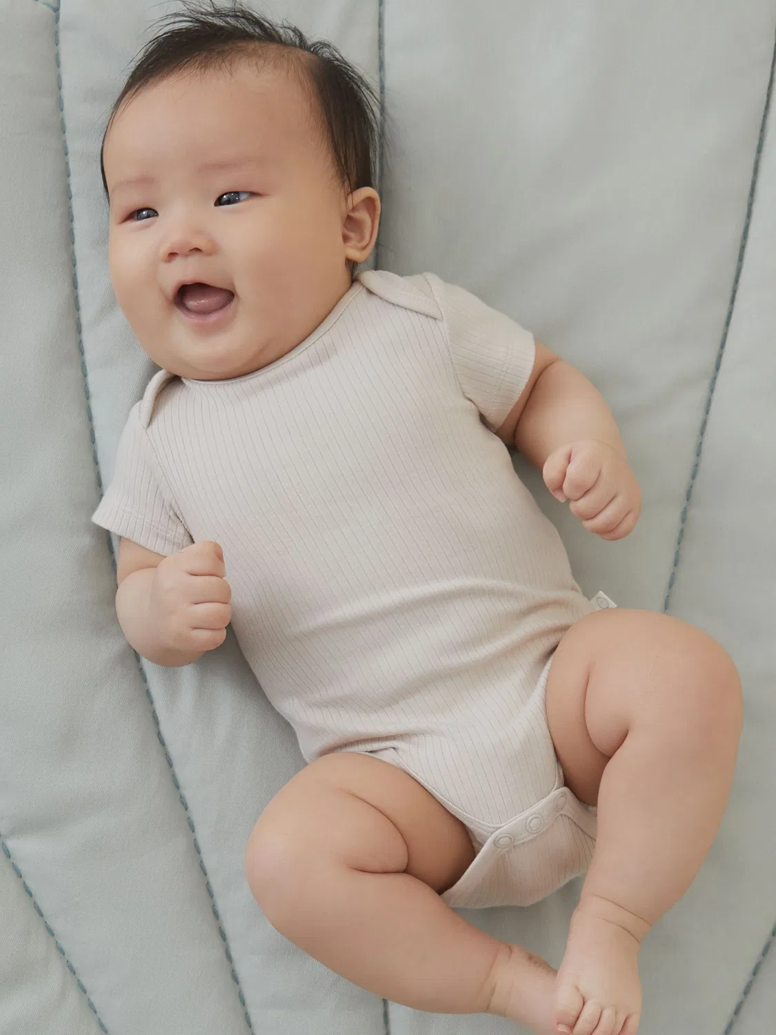 Боди с коротким рукавом, ребристая stretch, MORI, Natural