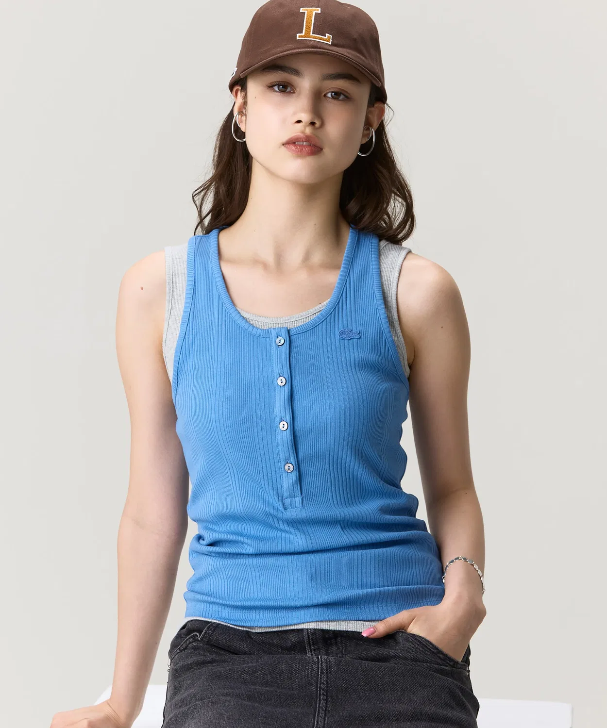 Женский топ без рукавов с принтом LACOSTE, Sky Blue