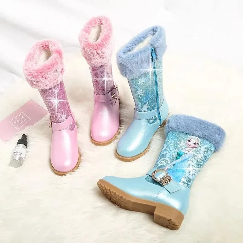 Детские зимние сапоги для девочек с принтом Dids snow boots, Light Blue — фото 4