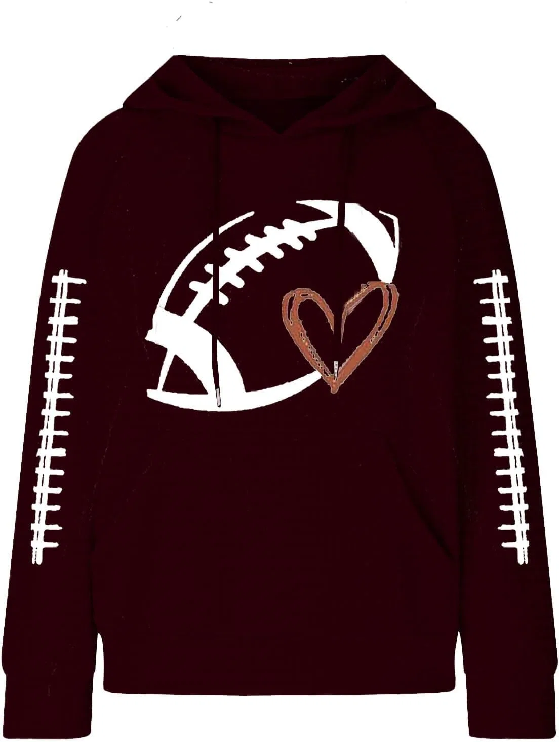 Женский свитшот с капюшоном, с принтом, Football Hooded, Wine-B — фото 4