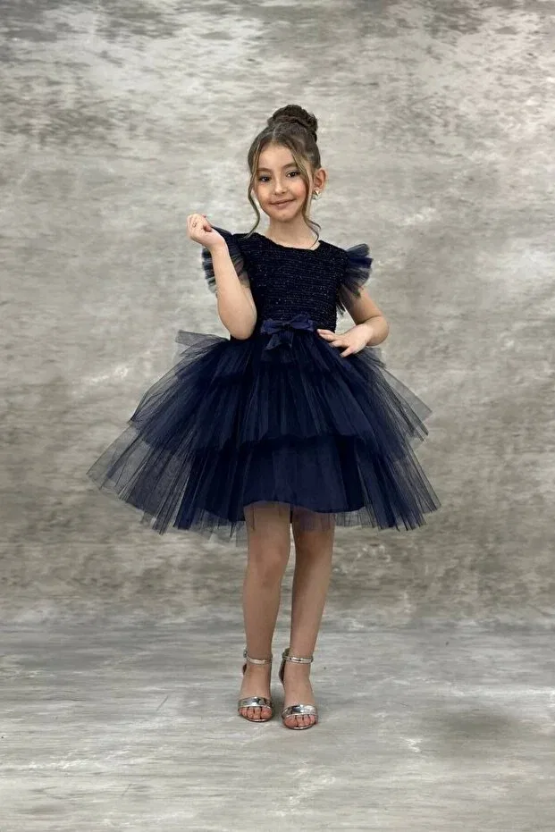 Детское платье для девочек с блестками Abiyekids, Navy Blue