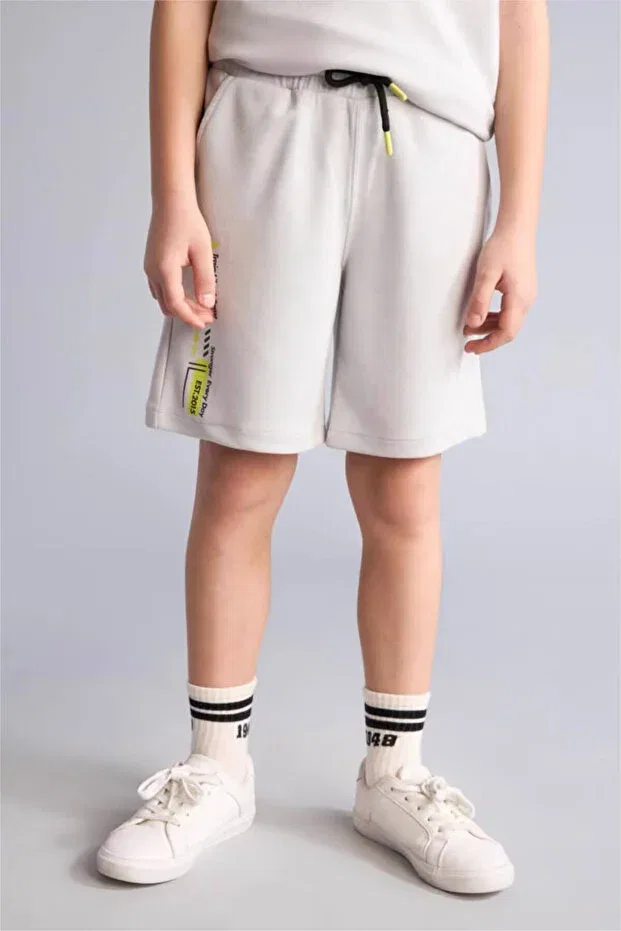 Детские шорты для мальчиков с принтом Oversized slogan printed modal shorts for boys Defacto, Gray-Gr91 — фото 3