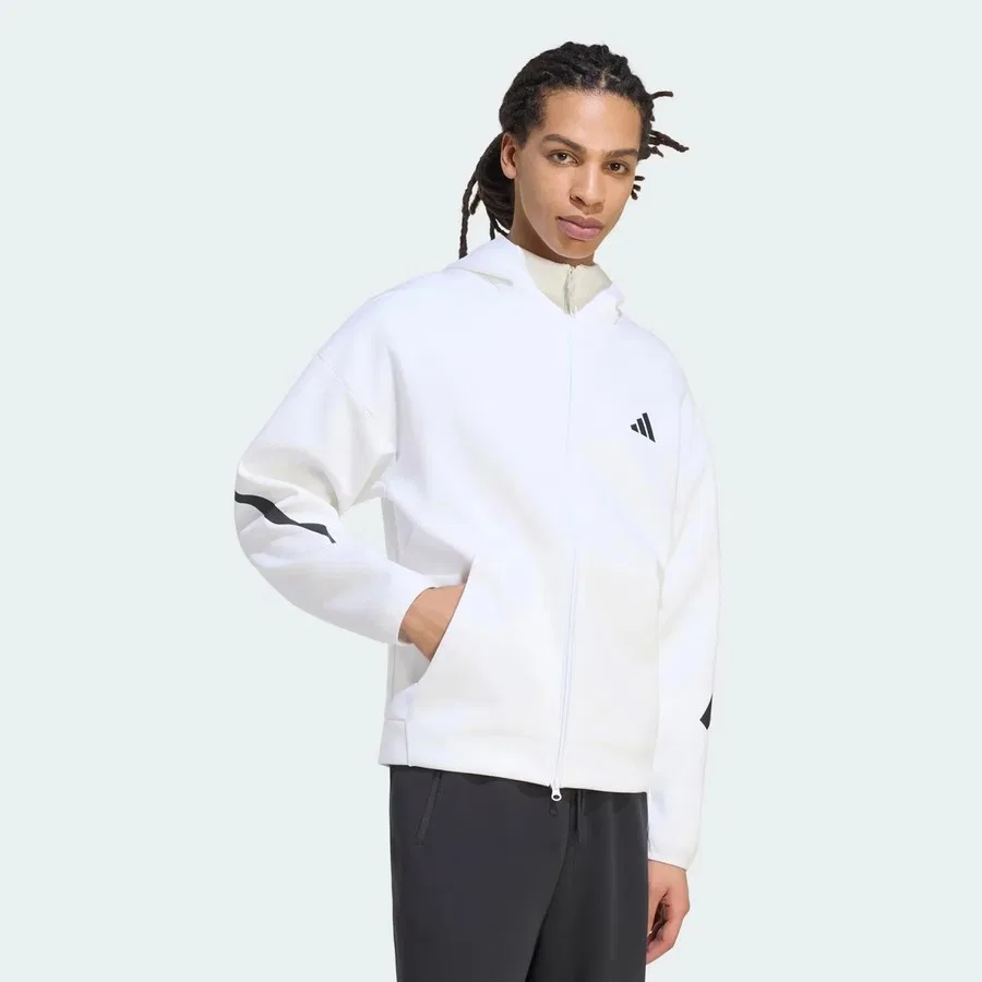 Свитшот мужской с капюшоном и полной застежкой-молнией Z.N.E. Full Zip adidas, Белый