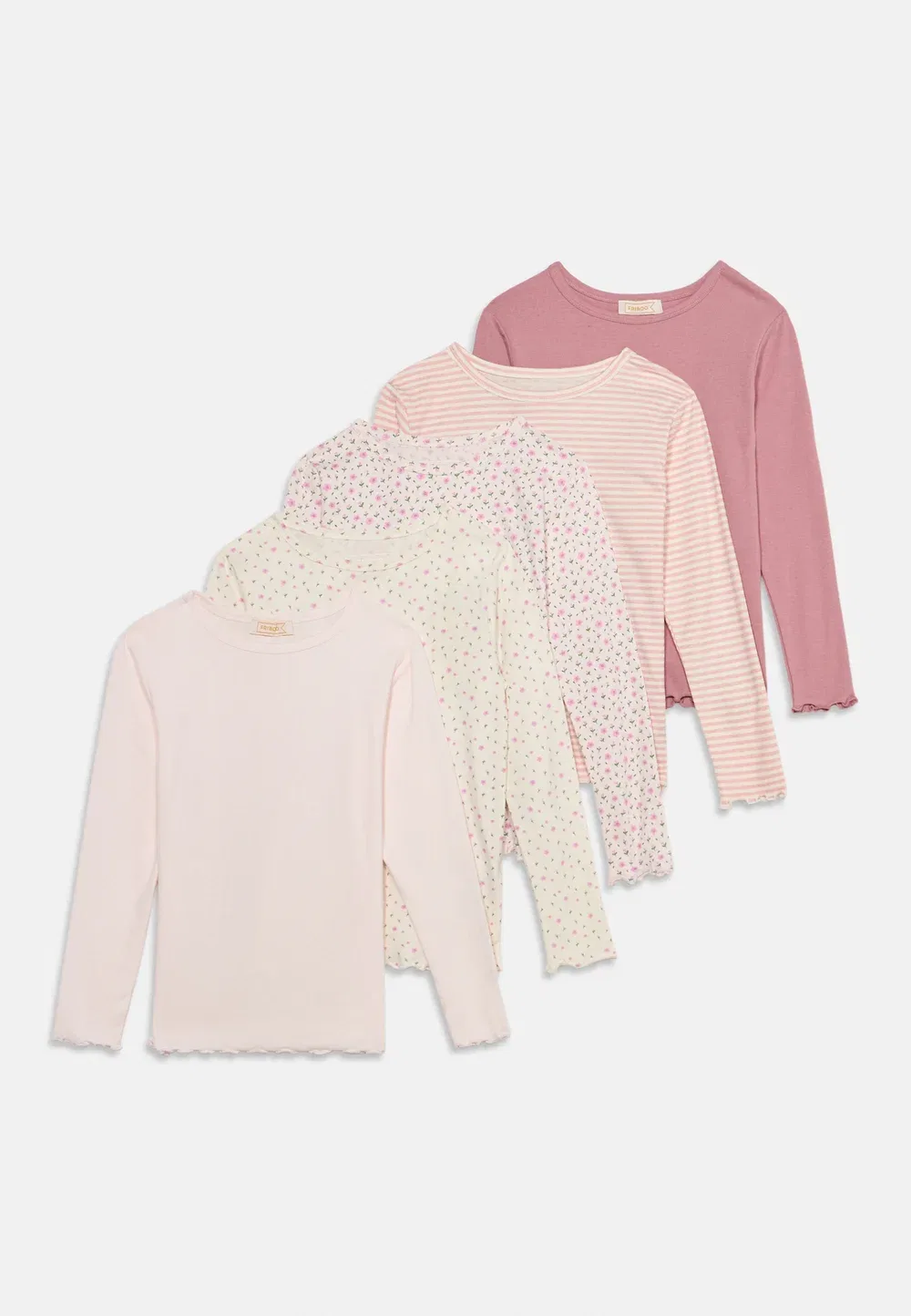 5 штук - футболка с длинными рукавами Friboo, Off-White/Berry/Light Pink — фото 3