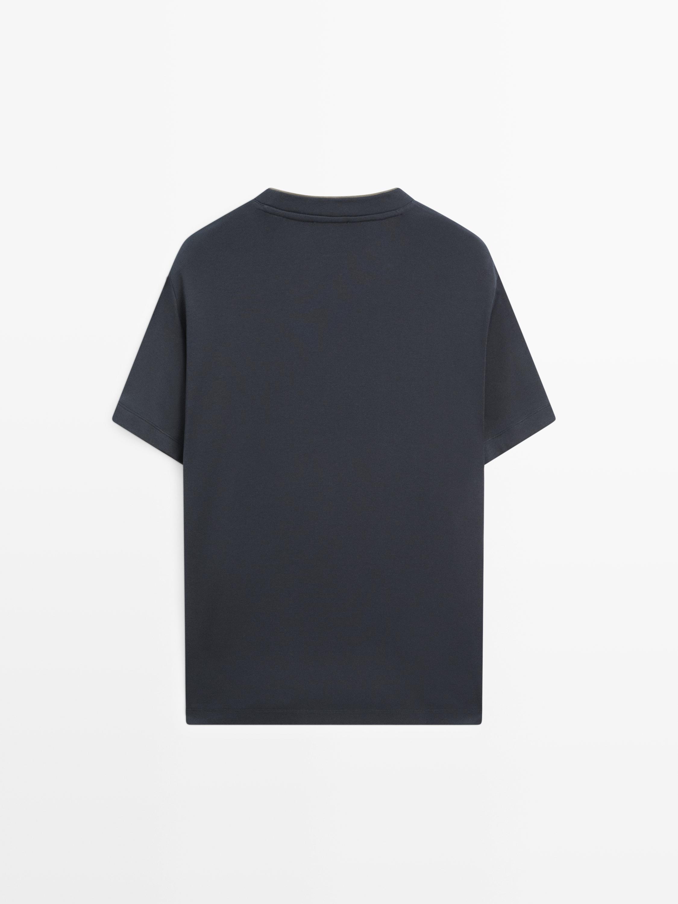 Футболка Massimo Dutti Short Sleeve Cotton, темно-синий — фото 2