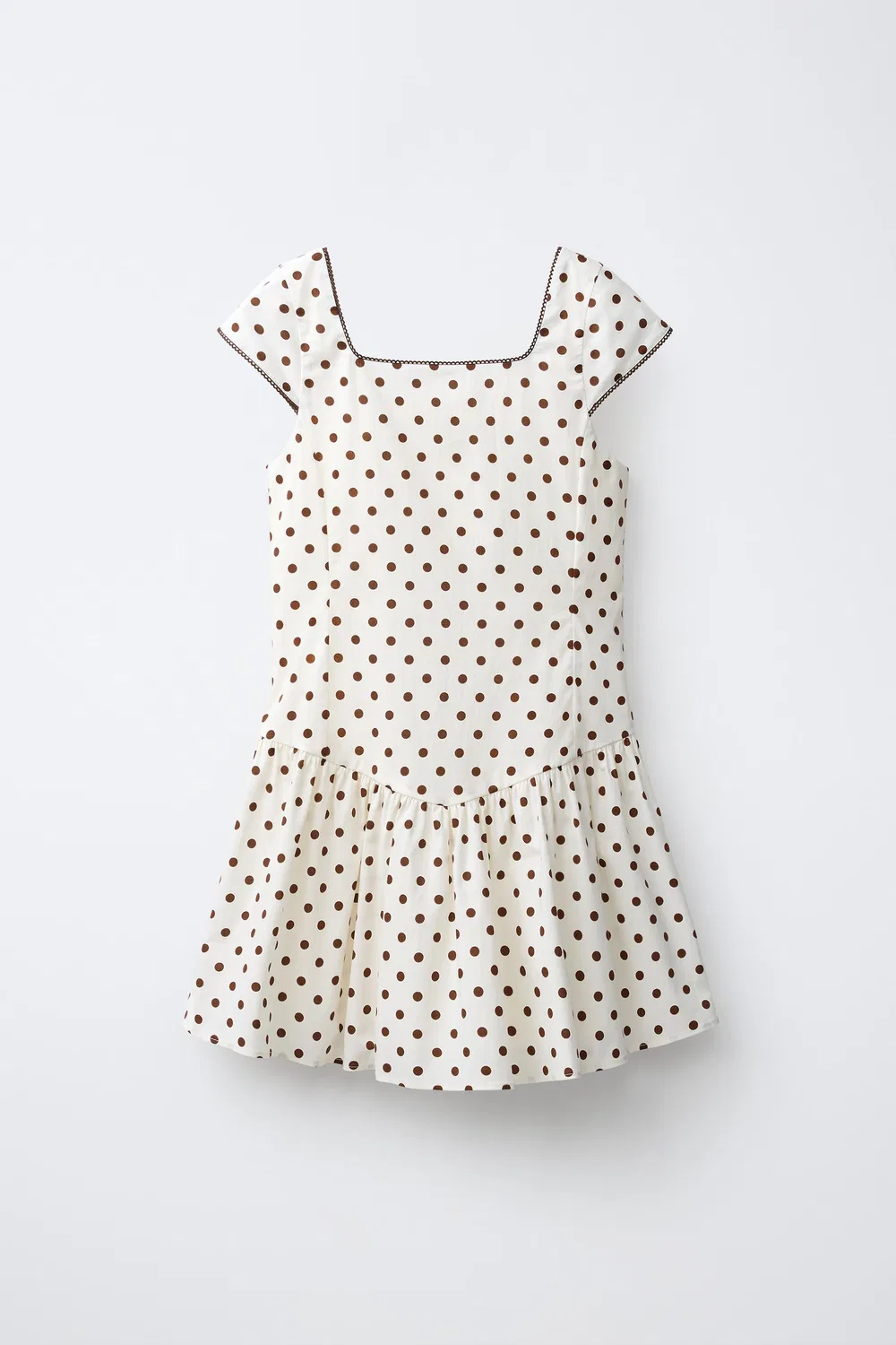 Платье в горошек ZARA, Ecru/Brown