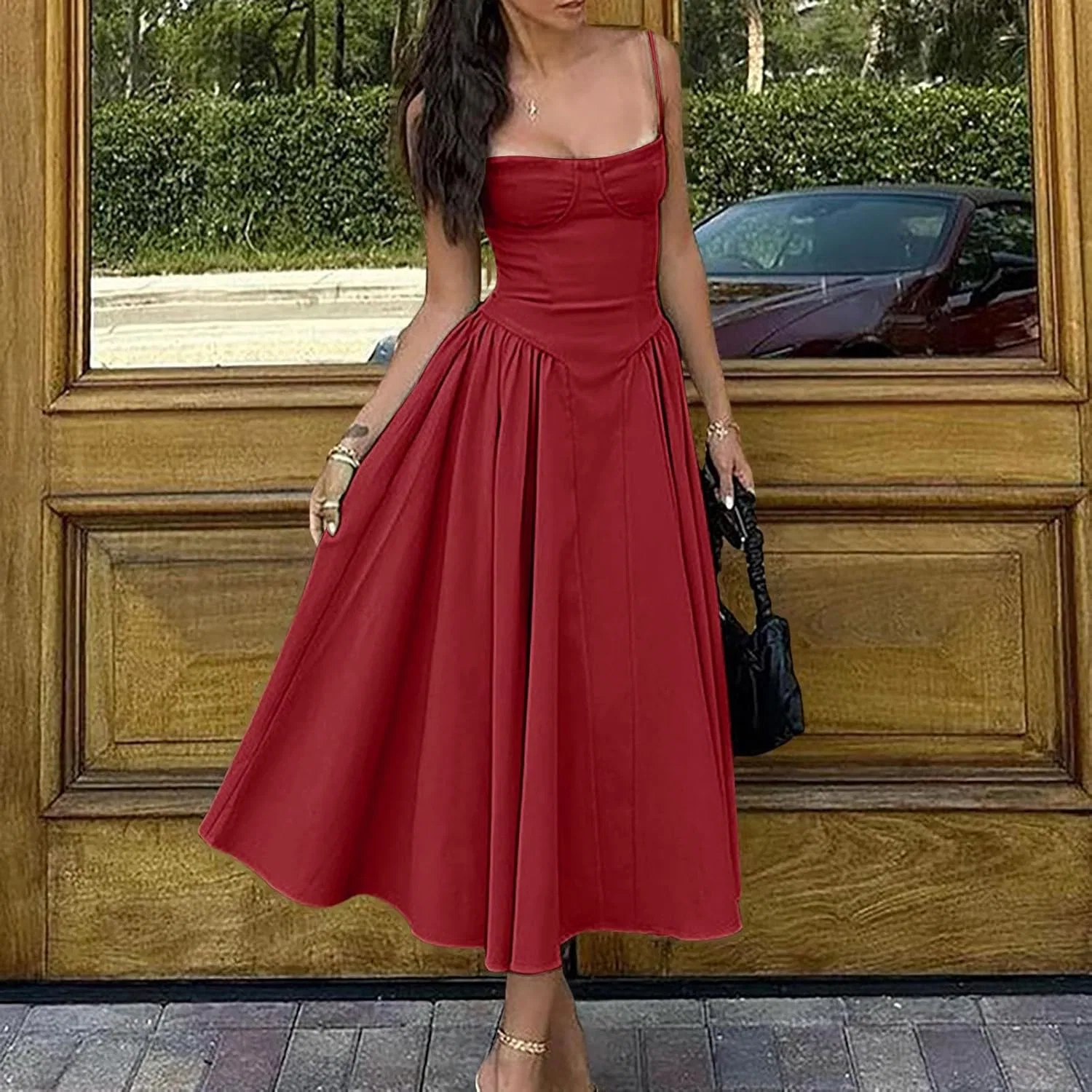 Женское летнее платье-комбинация с цветочным принтом Casual Sun Dresses, Red — фото 3