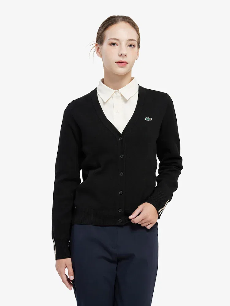 Кардиган LACOSTE с цветными вставками, женский, длинный рукав, прямой крой