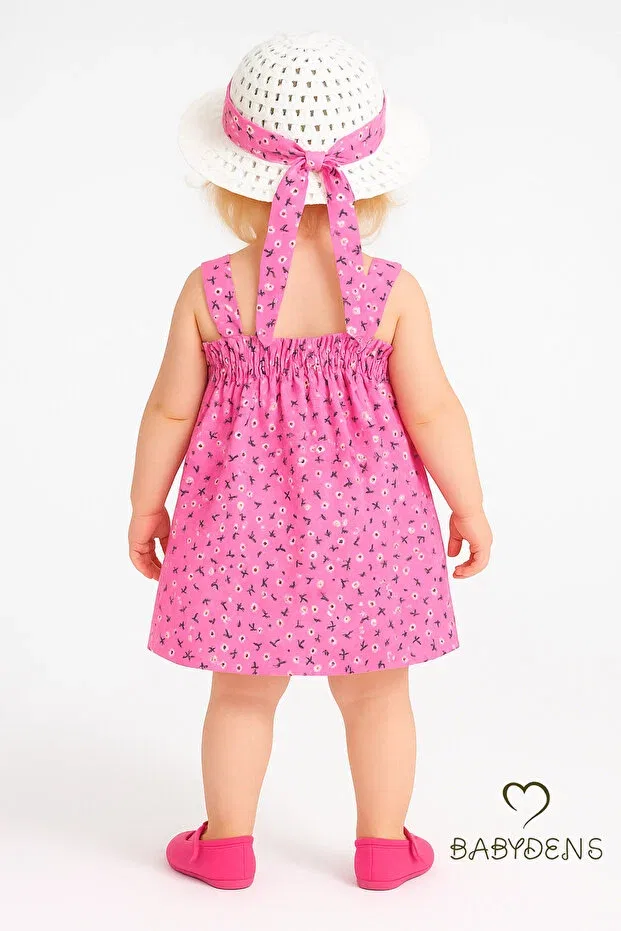 Детское платье для девочек с принтом Baby Girl Floral Patterned Bow Summer Dress And Hat Set Babyden'S, Pink — фото 3