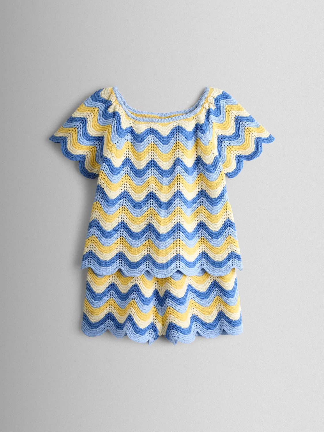 Комплект из топа и шорт, вязаный крючком, Chevron Jojo Maman Bébé, синий — фото 2