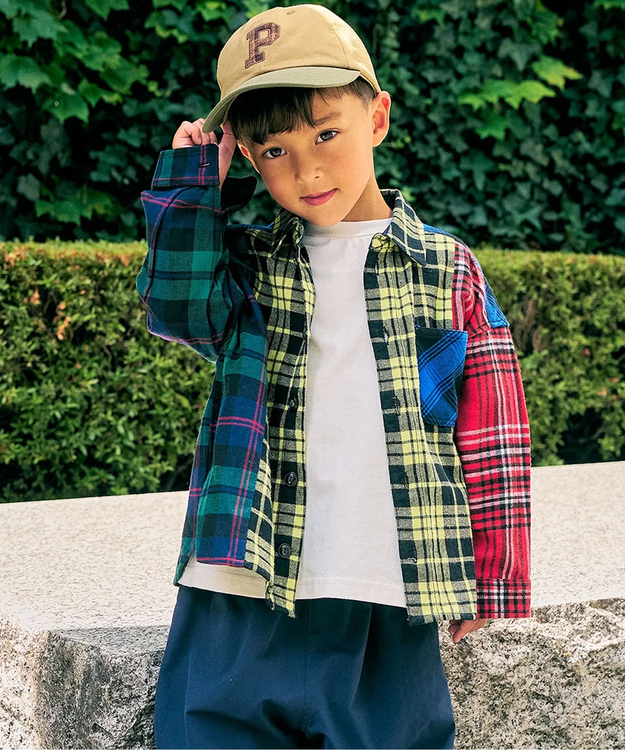 Детская рубашка с длинным рукавом в клетку, модель Remake Style Check Long Sleeve Shirt F.O.KIDS, Rainbow