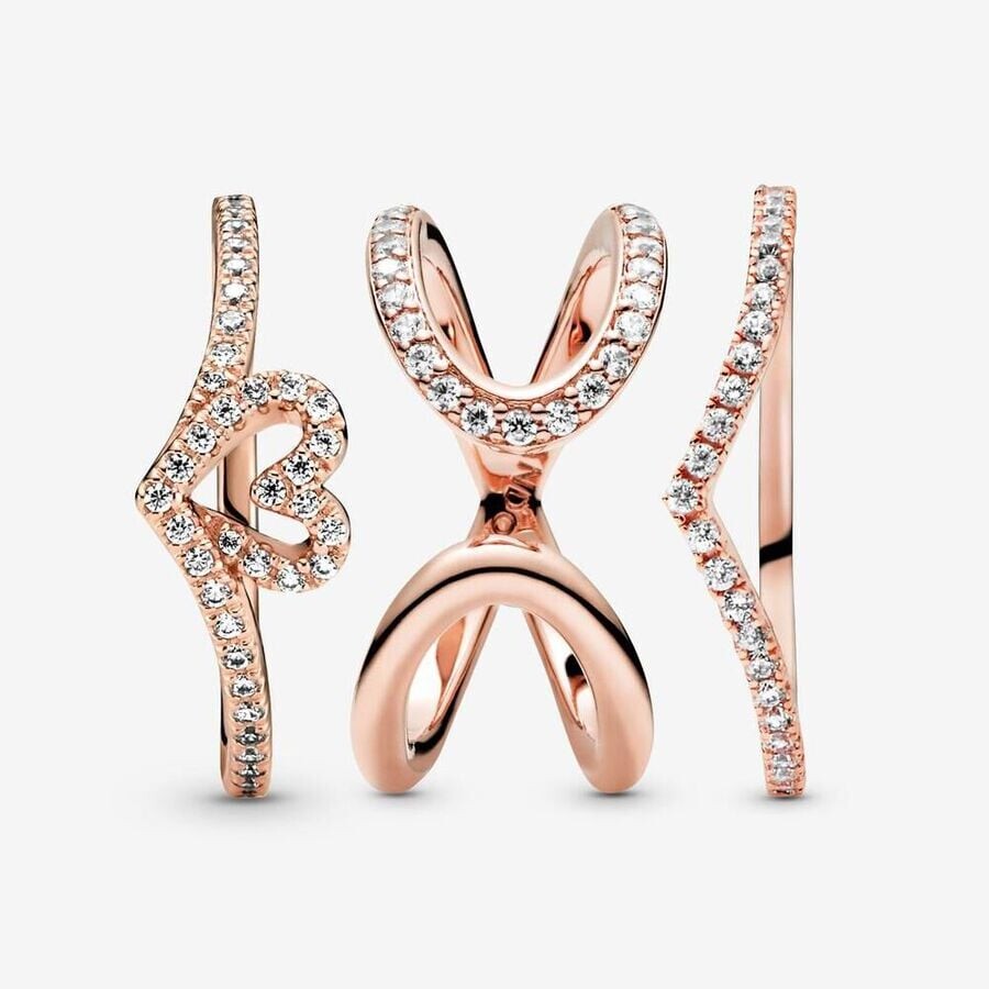 

Ювелирный комплект Pandora Lots Of Love And Sparkle Stacking Ring, 3 предмета