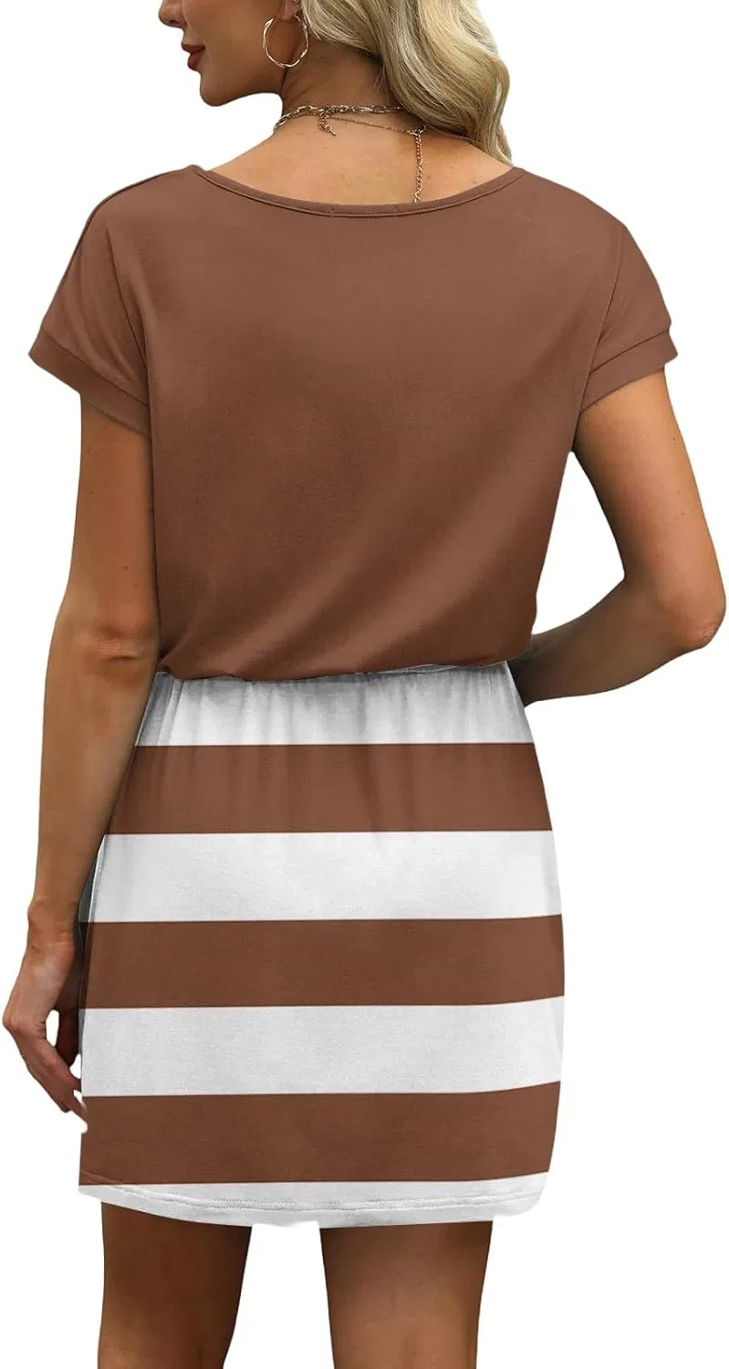 Женское мини-платье с V-образным вырезом и завязками на талии, Light Brown — фото 4