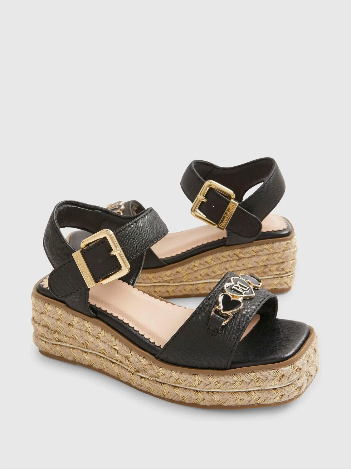 Сандалии на танкетке River Island Black Heart Snaffle, черные — фото 4