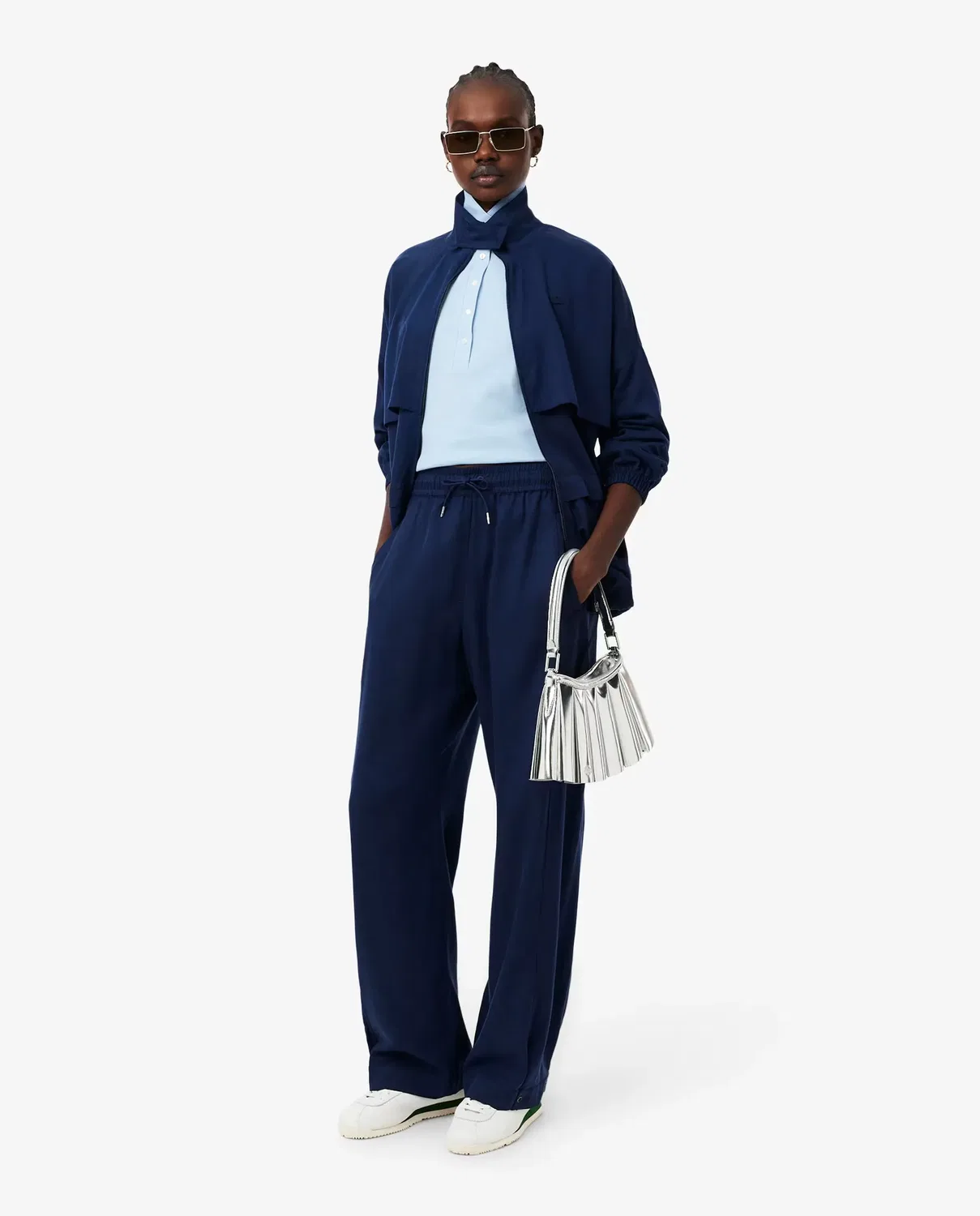 Брюки женские Lacoste Azul Marino, широкие джоггеры из лиоцела и льна, с завышенной талией — фото 4