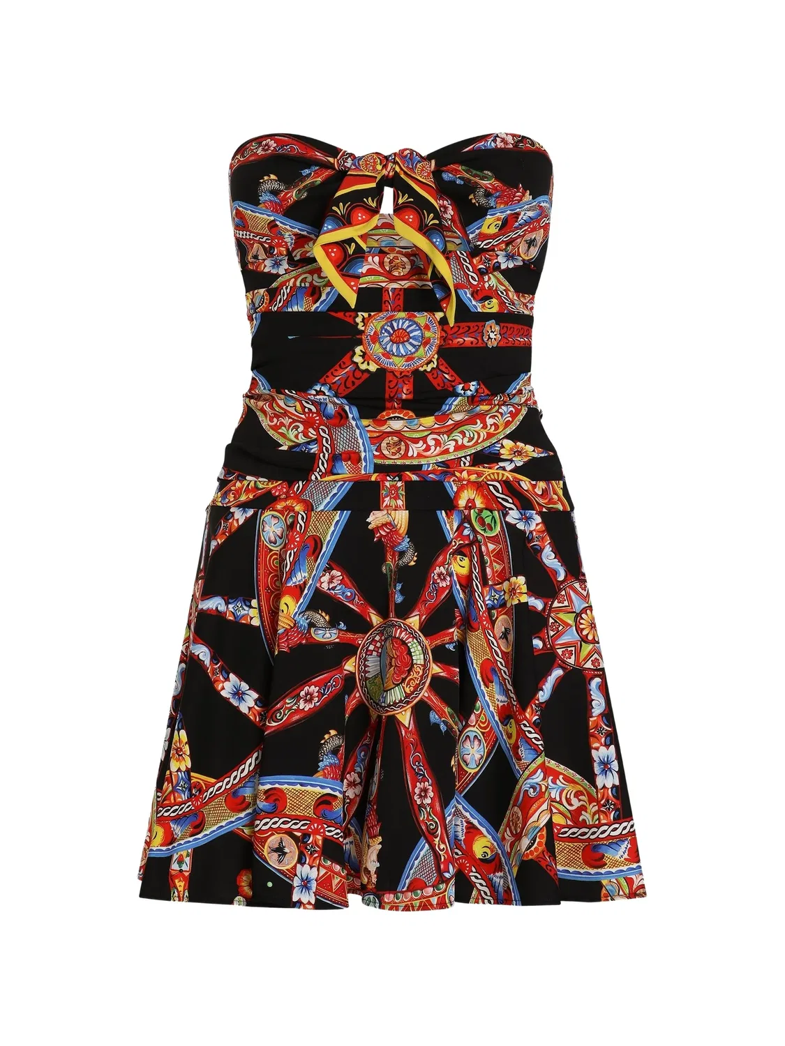 Платье мини Carretto-print шелковое черное Dolce & Gabbana, черный