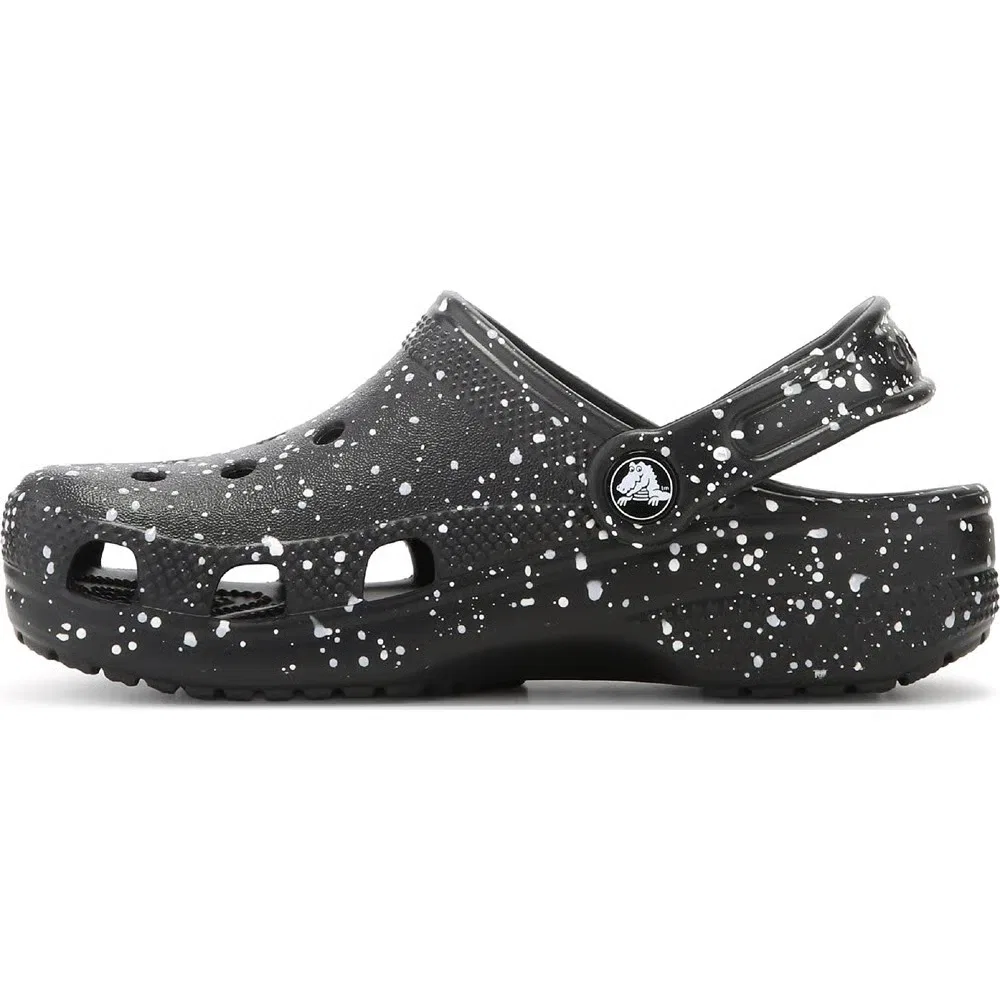 Детские классические сабо с графическим рисунком Crocs, Black/White Splatter — фото 3