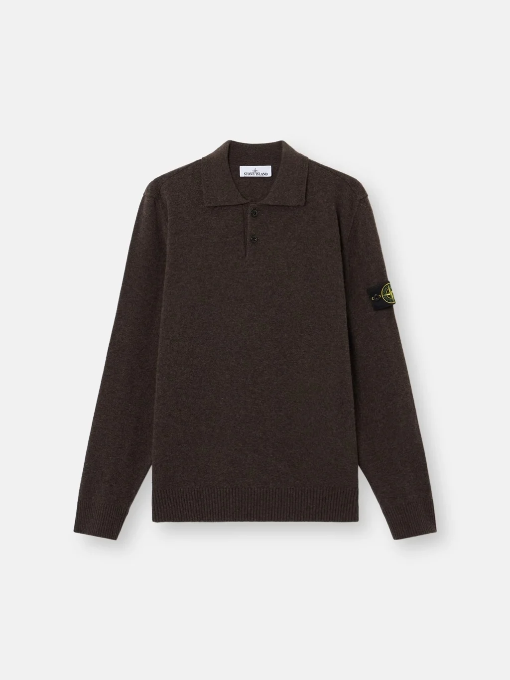 Мужской вязаный свитер с воротником поло Stone Island Loose Fit With Button Placket, свинцово-серый меланж — фото 2
